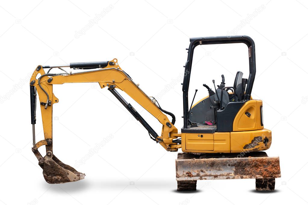 Small Backhoe Loaders with Excavator isolated on white background with clipping path.