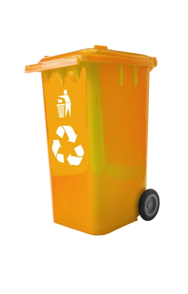 Papperskorg Med Recycle Logotyp Isolerad Vit Med Sökväg — Stockfoto