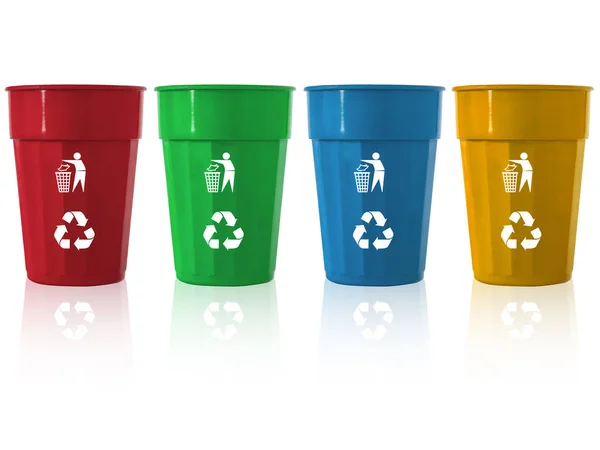 Papelera Mezcla Color Con Logo Reciclaje — Foto de Stock