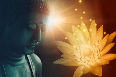 barış Buda yüzü aydınlatmak altın lotus Budist barış ışık