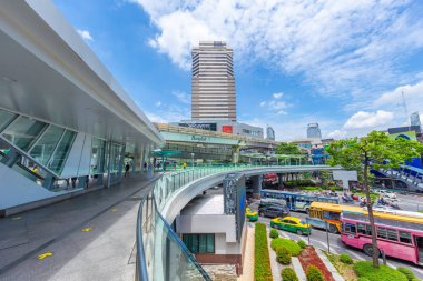 Bangkok şehir manzaralı Siam keşif ve Mbk orta nokta renkli ve popüler turist dünyanın dört bir yanından gelen konum seyahat. 13 Eylül 2018. Bangkok, Tayland.