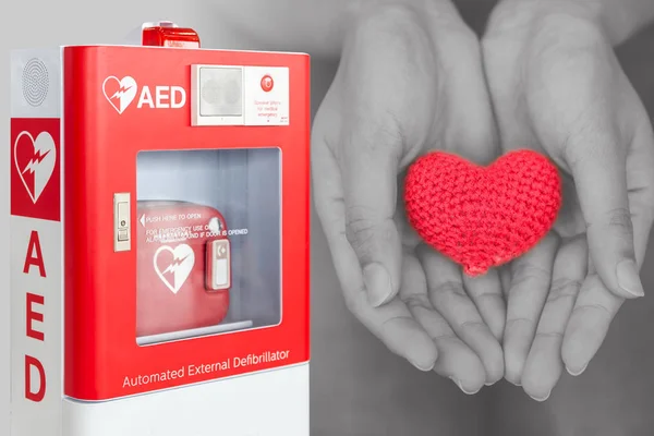 Aed Automated External Defibrillator First Aid Help Giving Life Heart — Stock Photo, Image