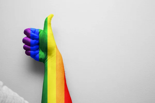 Gay Hrdosti Lgbt Barev Malovat Palec Nahoru Gesto Rukou — Stock fotografie