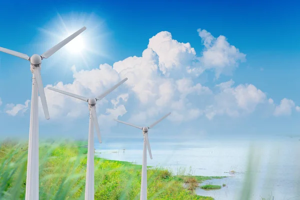 Řada Větrné Turbíny Zelenou Oblohu Prostředí Přátelské Čisté Energie Power — Stock fotografie