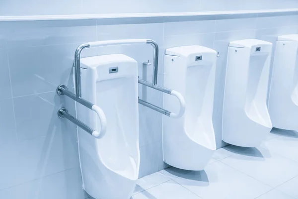 日本の公衆トイレのバリアフリー便器トイレきれいに青色の色調 — ストック写真
