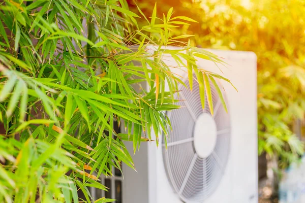 竹树用空气压缩机冷却家与自然保护全球变暖的概念 — 图库照片