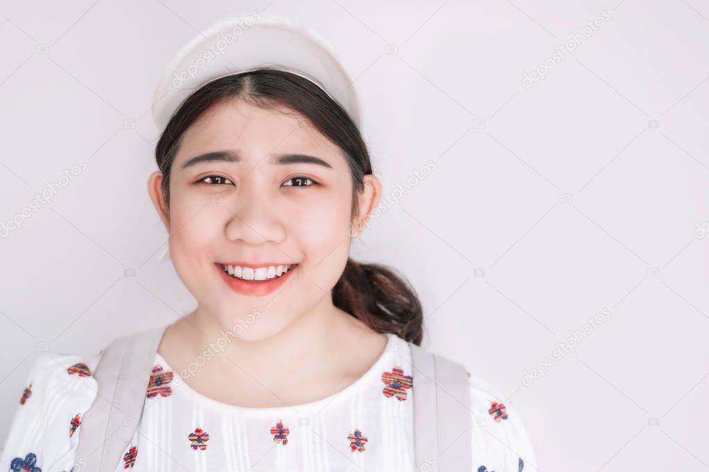 Cute Asian Fat Teen Girl Young smiling with healthy teeth