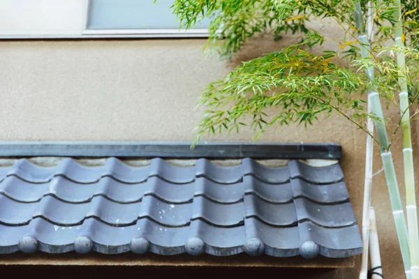 日本本地家庭屋顶建筑风格房子村与竹树为广告背景 — 图库照片