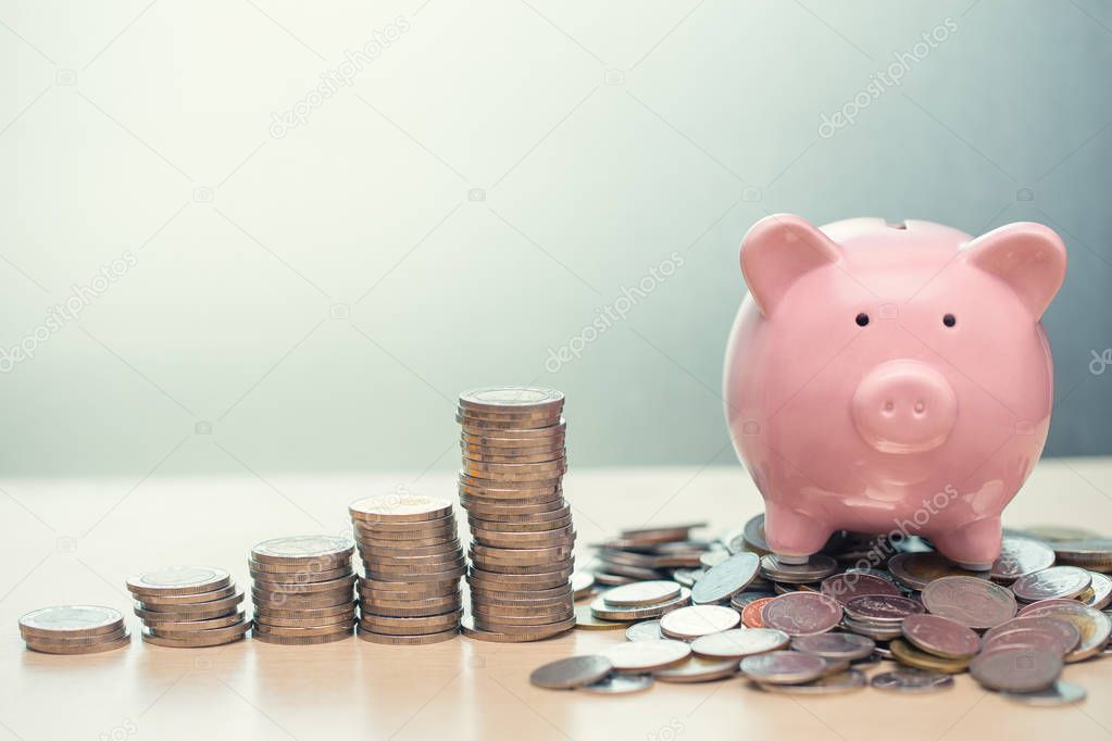 Saving Money concept, Piggy bank with coin for Personal Wealth Income and Profit Financial Business