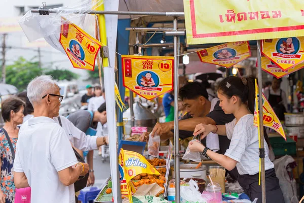 Festival Végétarien Festival Thaïlande Yaowarat Bangkok Chine Ville Décoration Rue — Photo