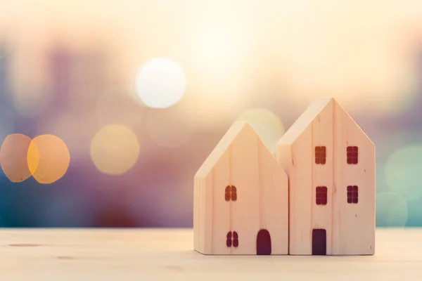 Lovely Wooden Home Small Model Beautiful Blur Bokeh Background Space — Stock Photo, Image