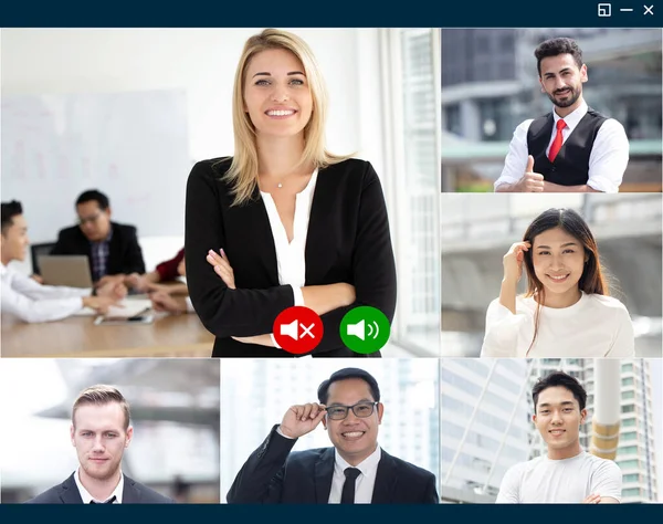 Group Business Team Working People Using Video Conference System Enjoy — Stock Photo, Image