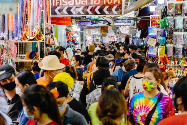 Crowd People Walking Scramble Sampeng Market Paying Attention Social Distancing — Stock Photo, Image