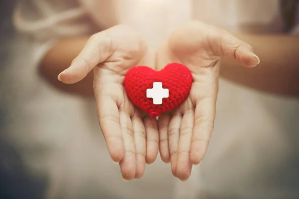 Hand Giving Red Heart Help Blood Donation Healthcare Together Share — Stock Photo, Image