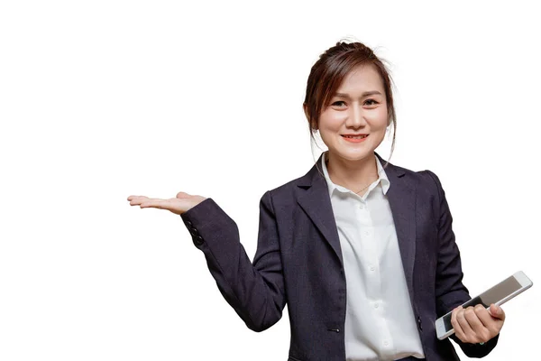Asian Adult Business Γυναίκα Επαγγελματική Εμφάνιση Στέκεται Παρουσίαση Δείχνουν Για — Φωτογραφία Αρχείου