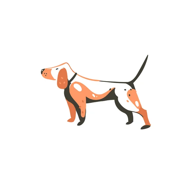 흰색 배경에 고립 된 귀여운 강아지와 손으로 그린 벡터 추상 만화 여름 시간 그래픽 장식 그림 예술 — 스톡 벡터