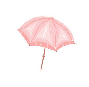 Çizilmiş vektör grafik karikatür yaz saati düz çizimler ile pembe pastel beyaz arka plan üzerinde renkli plaj şemsiyesi izole el