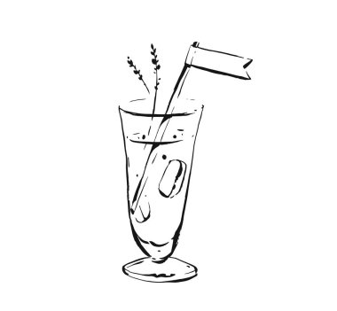 Çizilmiş vektör soyut sanat pişirme mürekkep kroki çizim cam beyaz arka plan üzerinde izole meyve limonata shake kokteyl içki ver. Diyet detoks kavramı
