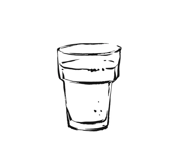 手描画ベクトル抽象芸術料理インク スケッチ描画イラスト ホット コーヒー カクテルのシェイクを飲むガラスは、白い背景で隔離の — ストックベクタ