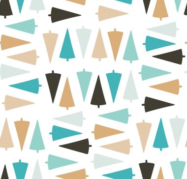 Merry Christmas zaman karikatür modern alışılmadık illüstrasyon izole birçok Noel ağaçları veya çam ormanı ile seamless modeli beyaz arka plan üzerinde çizilmiş vektör soyut eğlenceli el