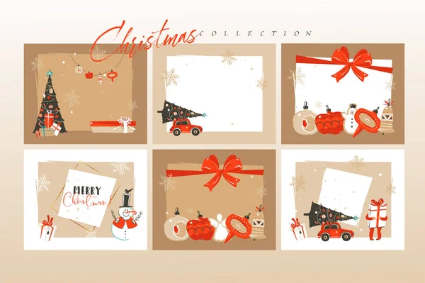 Χέρι διανυσματικά αφηρημένη διασκέδαση καλά Χριστούγεννα χρόνο καρτούν εικονογράφηση ευχετήριες κάρτες πρότυπο και φόντα μεγάλη συλλογή σετ με κουτιά δώρων, άνθρωποι και τέχνης Χριστούγεννα που απομονώνονται σε λευκό φόντο — Διανυσματικό Αρχείο