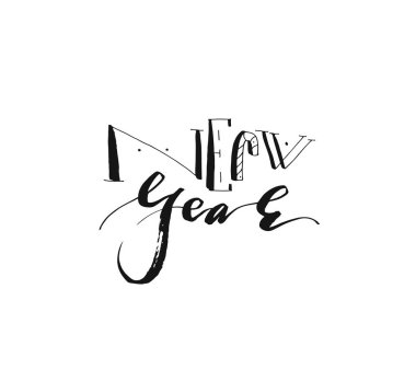 Serbest grafik tasarım öğesi el ile yazılmış modern hat faz yılbaşı beyaz arka plan üzerinde izole ile tebrik zor bir el çizilmiş vektör neşeli Noel ve mutlu yeni yıl