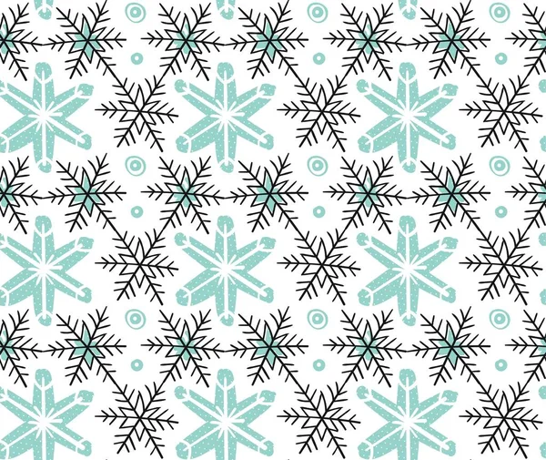 Vector dibujado a mano Feliz Navidad áspero a mano alzada diseño gráfico elementos patrón sin costuras con copos de nieve aislados sobre fondo blanco — Vector de stock