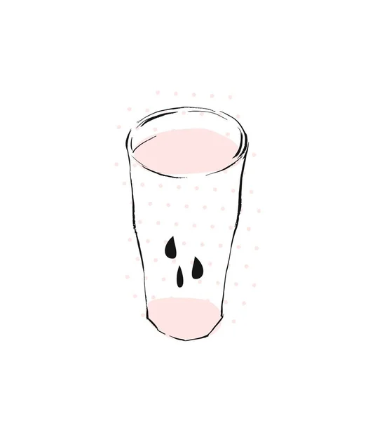 Hand gezeichnet Vektor Grafik Küche Gläser Utensilien Glas Cocktail Glas Darm Trinken Zubehör isoliert auf weißem Hintergrund mit pastellfarbenen Freihand-Texturen — Stockvektor