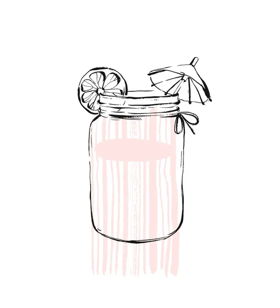 Grafica vettoriale disegnata a mano Utensili da cucina vaso di vetro intestinale accessori per bere isolato su sfondo bianco con texture a mano libera color pastello — Vettoriale Stock
