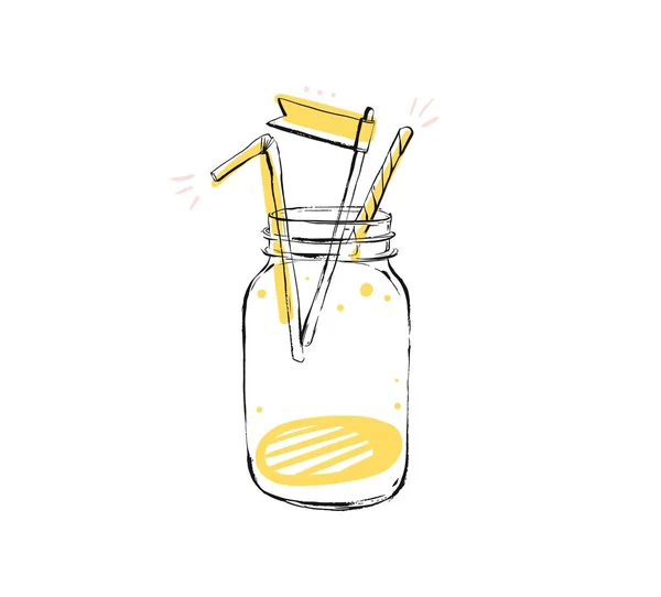 Мальована вручну векторна абстрактна творча марка з ручним сучасним натуральним лимонадом скляна банка ізольована на білому тлі. Меню, логотип, наклейка, знак, прикраса, ярлик — стоковий вектор
