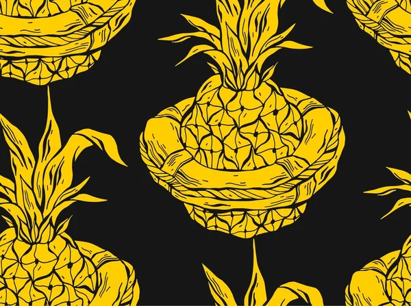 Vektör grafik desen ananas hayat şamandıra içinde yüzme el çekilmiş. — Stok Vektör