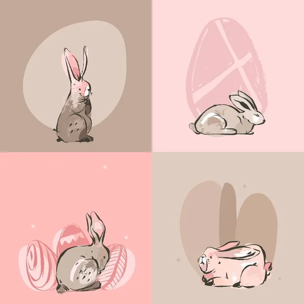 Gambar Tangan Vektor Kolase Grafis Pedesaan Abstrak Happy Easter Cute - Stok Vektor