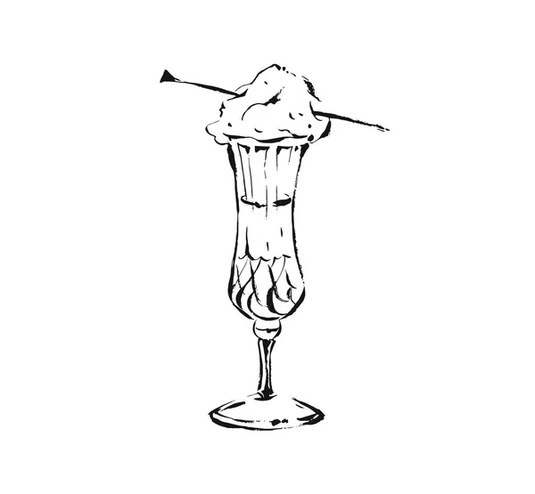 手描きベクトル抽象的な芸術料理インクスケッチ白を背景に隔離された綿キャンディーとワイングラスでシャンパンドリンクのイラストの描画 — ストックベクタ