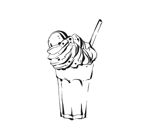 Çizimi Soyut Sanatsal Taslak Mürekkep Çizimi Milkshake Kokteyli Krem Şanti — Stok Vektör