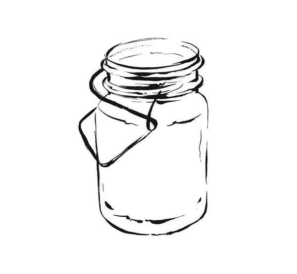手绘矢量抽象艺术烹饪墨水素描插图热带柠檬水鸡尾酒摇奶饮料在玻璃石罐隔离在白色背景。饮食排毒概念 — 图库矢量图片