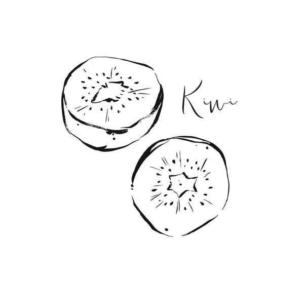 Handgezeichnete Vektor abstrakte exotische tropische Kiwi Frucht Tusche texturierte Illustrationen Skizze Zeichnung Sammlung Set isoliert auf weißem Hintergrund. Gesunder Lebensstil Konzept — Stockvektor