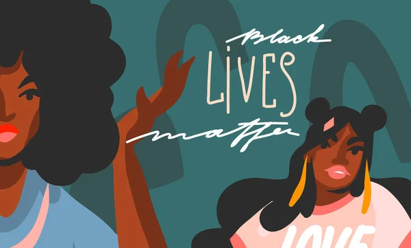 El çizimi vektör soyut stok grafik illüstrasyon genç siyah afro-amerikan güzellik kadın ve siyah hayatlar renk kolaj şekil arka plan izole harf — Stok Vektör