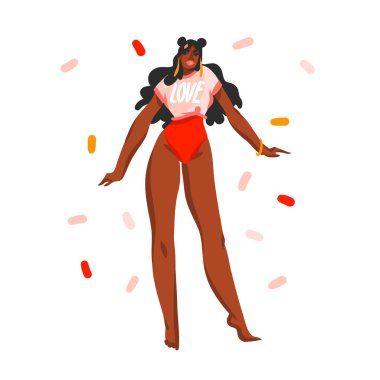 El çizimi vektör soyut stok grafik illüstrasyon Genç mutlu siyah afro amerikan, Güzel kadın beyaz arka planda izole