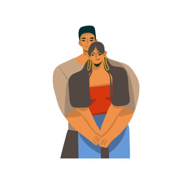 Beyaz arka planda izole edilmiş genç romantik çiftle el çizimi vektör stoku soyut aşk çizimi