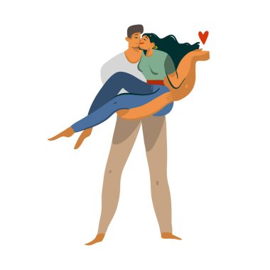 El çizimi vektör stoku soyut aşk illüstrasyonu genç romantik öpüşen çiftle birlikte beyaz arka planda izole edilmiş