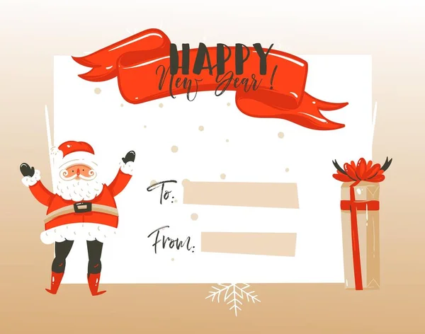 Χειροποίητο διάνυσμα αφηρημένη Καλά Χριστούγεννα και Ευτυχισμένο το Νέο Έτος χρόνο vintage εικονογραφήσεις κινουμένων σχεδίων πρότυπο ευχετήρια κάρτα με τον Άγιο Βασίλη και τον τόπο για το κείμενο σας απομονώνονται σε λευκό φόντο — Διανυσματικό Αρχείο