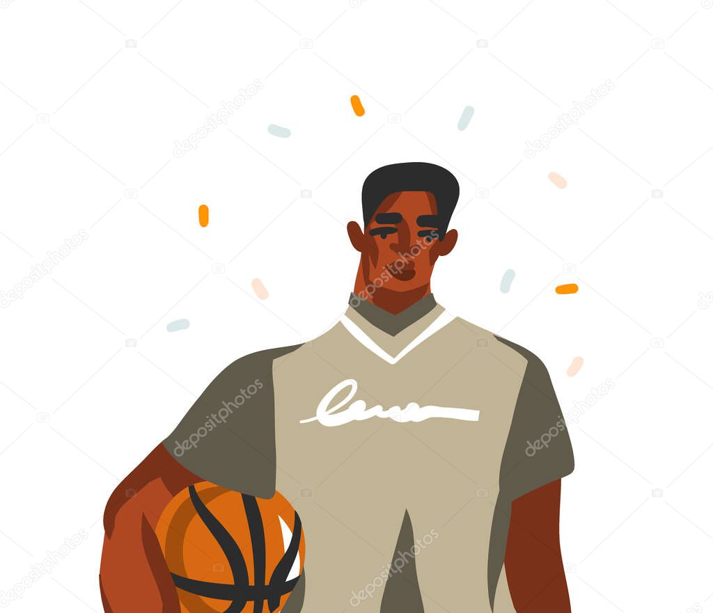 Hand drawn vector abstract stock graphic illustration with young happy black african american beauty man, in fashion outfit isolated on white background