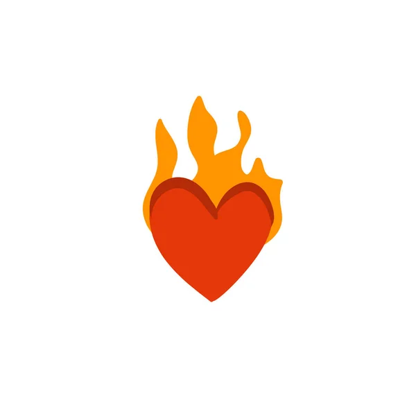 Ilustración gráfica plana de stock abstracto vectorial dibujado a mano con elementos de logotipo, corazón rojo llama ardiente en estilo simple para la marca, aislado sobre fondo blanco — Vector de stock