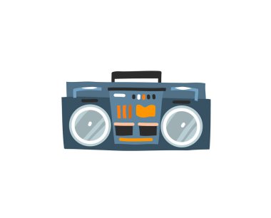 El çizimi vektör soyut düz grafik çizimi logo ve tasarım unsurları, basit markalaşma tarzında retro boombox kasetçalar, beyaz arkaplan üzerinde izole edilmiş