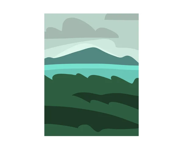 Mão desenhado vetor abstrato estoque plana ilustração gráfica com bela natureza vista céu, montanhas, água, cena aconchegante na praia isolado no fundo pastel rosa — Vetor de Stock