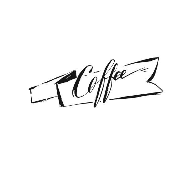 Handgezeichnete Vektor abstrakte künstlerische Tusche Skizze Zeichnung handgeschriebenen Kaffee Wort Kalligraphie und Band isoliert auf weißem Hintergrund. Café-Shop-Konzept — Stockvektor