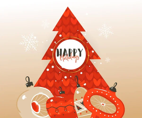 Mão Desenhado Vetor Abstrato Feliz Natal Feliz Ano Novo Ilustrações —  Vetores de Stock