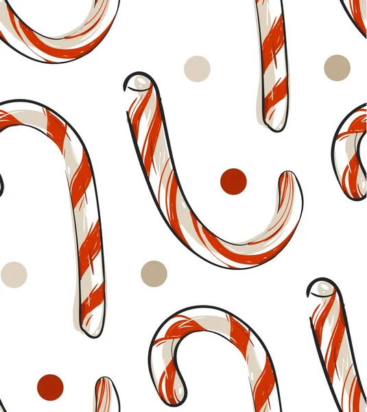手描きベクトル抽象白の背景に隔離されたキャンディーの杖を持つクリスマスのシームレスなパターン クリスマスメニューのデザイン ハッピーニューイヤーとメリークリスマスのコンセプト — ストックベクタ