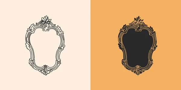 Illustration graphique plate avec éléments de logo, cadre miroir dans le style victorien et la silhouette, art magique dans un style simple pour la marque, isolé sur fond de couleur — Image vectorielle