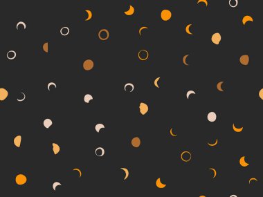 El çizimi vektör soyut düz stok grafik ikonu çizimi göksel ay, güneş ve yıldızlar, siyah arkaplanda izole edilmiş mistik ve basit kolaj şekilleri ile kusursuz desen